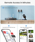 AI Powered Home Security System With Human And Vehicle Detection 8 Channel DVR setup showing app download for remote access