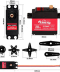 2-Pack 20KG High Torque RC Servo With Full Metal Gear Waterproof Housing 4.8-8.4V Operation 270 Degree Rotation parts and dimensions