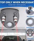Dual Laser Garage Parking Assist With 360 Degree Adjustable Sensors And Motion Activated Laser Guide ceiling unit with sensors and lasers.