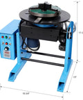 Badass Heavy Duty Rotary Welding Positioner Turntable With 30Kg Load Capacity Adjustable 0 To 90 Degree Tilt 110V Powered 3Jaw Chuck view from side with controls and motor.