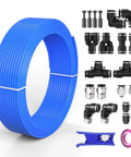 5/32 Inch OD Air Hose Kit With 4mm Tubing Blue 32.8Ft/10M Industrial Air Line Bundle, fittings, NPT adapters, PU tube for home use