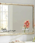 Smile It Looks Good On You Mirror Sticker Vinyl Glass Decals Waterproof Mirror Inspirational Stickers Indoor And Outdoor Use Motivational Sticker For Mirrors Good Vibe Home Decor on framed mirror with flowers.