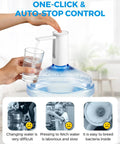 Foldable Water Dispenser for 5 Gallon Bottles With USB Charging and Auto Switch, shown in use with a filling glass.