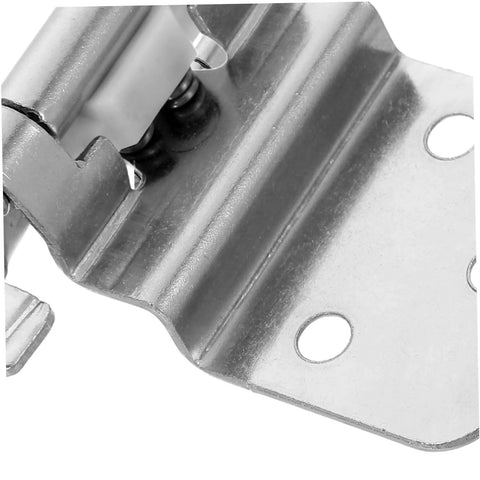 Unomor self-closing inset cabinet hinge close-up of metal mounting plate with screw holes