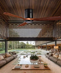 Low Profile 52 Inch Outdoor Ceiling Fan With Remote Control 6 Speeds Whisper Quiet DC Motor Weather Resistant Flush Mount Wood Blades