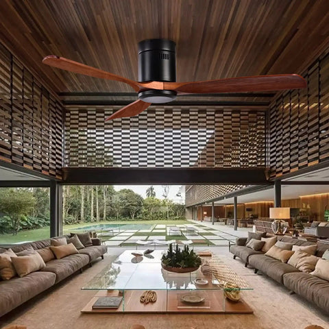 Low Profile 52 Inch Outdoor Ceiling Fan With Remote Control 6 Speeds Whisper Quiet DC Motor Weather Resistant Flush Mount Wood Blades