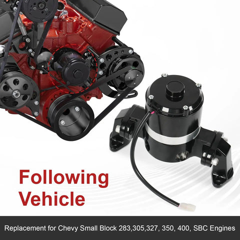 Professional Grade Superior Plug And Play Replacement Small Block Electric Water Pump For Chevy Sbc 262 283 327 400 installed on a V8 engine.