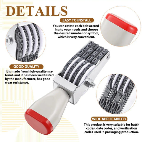 No Sweat 4 Digit Rubber Number Stamp With Adjustable Rotating Tapes For Office Inventory Warehouse Pricing Tags detail showing adjustable rubber belts.