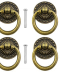Vintage European Copper Cabinet Knob Set for Drawers and Dressers Retro Radiating Dot Ring Design Cool Vintage Look 1.4 X 1 Inch 35 X 25mm