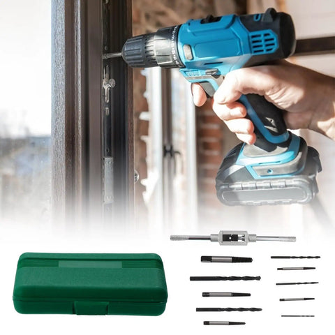 Must-Have Vicasky 11-Piece Broken Bolt Extractor Set With High-Speed Steel Screw Remover Tools For Stripped, Rounded-Off Bolts And Rusty Metal Jobs That Are Total Game Changers. 11-piece HSS screw extractor kit with case and drill bits used on a power drill