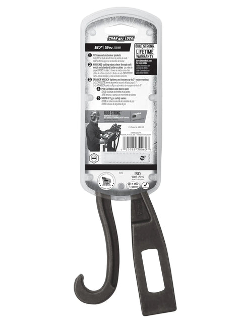 Back view of Rescue Tool 87 Lightweight 8.88 Inch Firefighter Tool With Quick Pocket Access packaging featuring tool details