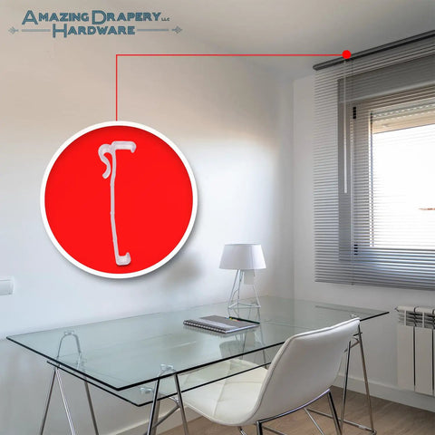 Top Notch Three Inch Valance Clips For Window Shades And Blinds With Slick Universal Bracket Setup solid clear grip holder displayed in office.