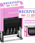 Deadly Accurate Self Inking Date Stamp With Received Phrase Smooth Dual Blue Ink And Fresh Red Number Band 12 Year Adjustable Office Desk Essential For No Sweat Daily Paperwork in pink design with date display.