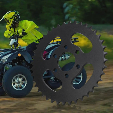 40T Rear Sprocket For 428 Chain 6 Hole Flat Plate With 1.5 Inch Center Bore And 2.2 Inch Bolt Circle next to ATV rider