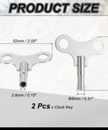 Two Pack Wrench Clock Keys For Winding Clocks, 3.8mm Hole, 52mm Long Steel Clock Keys For Mechanical Alarm Clocks, Silver Tone