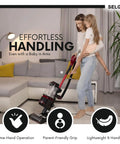 Woman using upgraded replacement hose handle for vacuum models ZU561 ZU562 ZU560 UV725 UV650 with child in arms, quick click install.