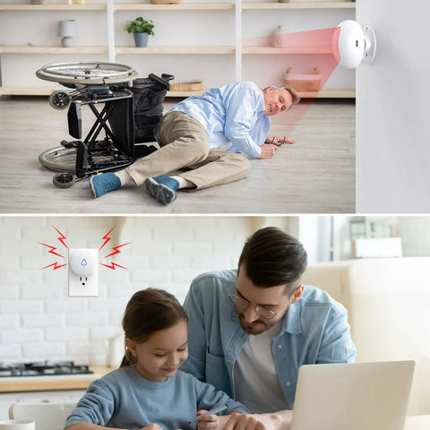 Dope Wireless Motion Sensor Door Chime With 500 Ft Range 32 Tunes And 5 Volume Levels alerting man and child indoors