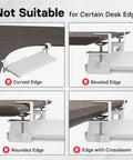 Image showing desk edges unsuitable for the Under Desk Keyboard Tray With Smooth Pull Out Track and correct mounting instructions.