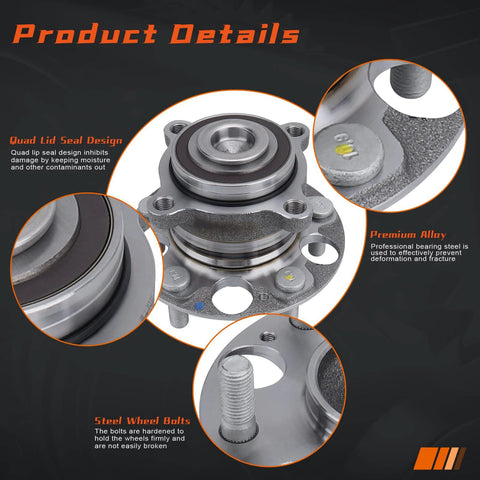 Rear Wheel Hub And Bearing Assembly Pair For Honda Accord 2008 To 2012 And Acura TSX 2009 To 2014, 5-Bolt Lugs, ABS Encoder, 4-Bolt Square Flange details