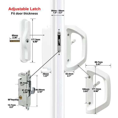 Sliding Patio Door Handle Lock Set With Key Cylinder And Mortise Lock No Fuss Replacement For Glass Doors with dimensions diagram