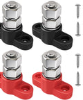 Badass 12V 150A Power Distribution Block Four Pack black and red busbar terminals with screws for automotive, marine, solar use.