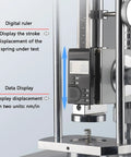 Beast Of A Digital Spring Tester And Tension Gauge For Spring Load, Pull And Compression With LCD Display, Real-Time, Peak, And Auto-Peak Modes, 500N Capacity, Reads In N, Kg, And Lb, Easy-Read Mechanical Testing Tool showing digital ruler and spring displacement display