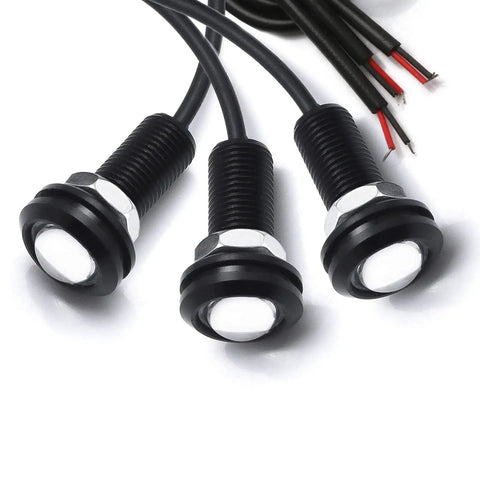 Close-up of Dope Three Piece LED Front Grille Marker Lights with projector lens and rugged aluminum housing for cars and trucks.