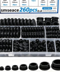 260 Pcs Rubber Hole Plugs Set for Round Holes, 8 Sizes, in plastic organizer case.