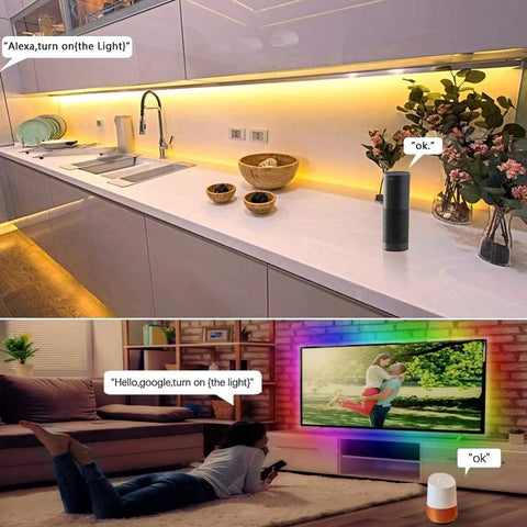 WiFi LED Light Strip Kit 65.6ft Waterproof IP65 All In One Set With 5050 LEDs, Two Reels 32.8ft Each, UL Certified, smartphone control.