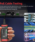 All In One Ethernet Cable Tester For LAN And Telephone Lines RJ45 RJ11 Cables From CAT5 Through CAT7 Quick Continuity Short Open Wire Miswire And Shield Status Detection Great For Home Repair And DIY Tech Pros handheld master unit testing PoE ports and patch cables