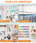 60 Piece Black Pegboard Hooks Set With 2, 4, And 6 Inch L Shaped Hangers For One Quarter Inch Pegboard displayed on wall