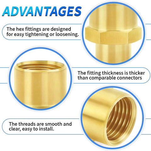 Close-up of Beefy Brass Pipe Fitting Reducer Hex Coupling 1/2 Inch NPT Female To 1/4 Inch NPT Female Adapter highlighting features