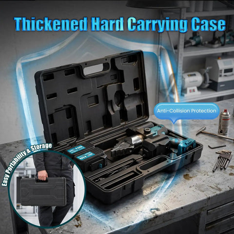 Cordless Hydraulic Flange Spreader Tool 8T 18V Battery Powered in hard carrying case on workbench.