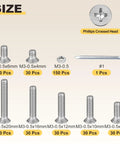 Indoor Metal Fasteners Kit With Stainless Steel Countersunk M3 0.5 Threaded Bolts And Nuts 360 Piece DIY Ready Bundle sizes
