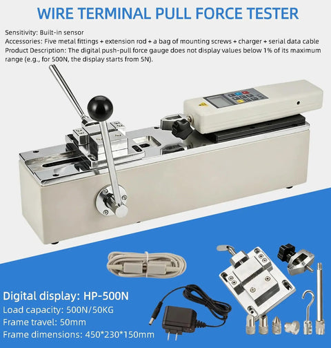 Digital Pro Grade Pull Force Tester With Horizontal Push Pull Stand For 500 To 1000N Wire Harness And Terminal Tensile Testing portable 500N set
