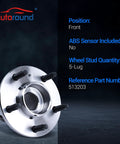 513203 Wheel Hub And Bearing Assembly fits Chevy Buick Pontiac models, 5-lug, non-ABS, front view