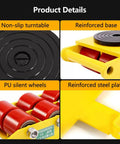 Product details of Badass Heavy Duty Moving Skates With 360 Degree Swivel And Non Slip Pads showcasing non-slip turntable and PU wheels.