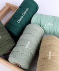 Natural Macrame Cord 2mm Thick 220 Yards Colorful 3 Strand Twisted Cotton Rope in Olive, Deep Green, Mint, Sage, Khaki Rolls
