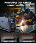 Beefy 50 Amp Plasma Cutter With Dual Voltage 110V To 220V, Large LED Screen Display, cutting metal in workshop, includes torch