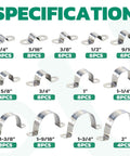 90 Piece Must-Have Conduit Clamp Assortment Kit In 304 Stainless Steel, 16 Sizes From Quarter Inch To Four Inches, shown by size