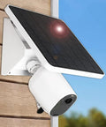 4W Solar Panel Charging Mount Fits Essential 2K Essential XL Essential Spotlight Pro 6 XL Pro 4 Pro 5S 2K Ultra 2 Ultra Cameras IP67 Weatherproof All Weather Outdoor Power Solution on wood wall
