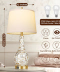 Gold Table Lamp Set Of 2 For Living Room With Shell Tile Inset, Coastal Nightstand Lamp With USB Ports, 12x25.5 inches