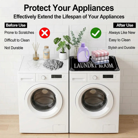 Comparison of washer and dryer with and without Washer and Dryer Topper Silicone Mat 26 Inch by 26 Inch Non Slip Quick Dry Protector.