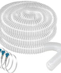 Pro Grade Clear PVC Dust Collection Hose Two And A Half Inch By Twenty Foot For Workshop And Woodworking Dust Collection Systems Grounded At Both Ends For Safe Electrostatic Discharge Heavy Duty Coil To Minimize Kinking coiled with 4 clamps