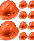10 Pack Full Brim Hard Hats Orange Construction Helmet HDPE Safety Gear With 6 Point Adjustable Ratchet Suspension For Men And Women