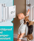 2 Pack Door Reinforcement Lock For Front Door Home Security Upgrade installed on door with child and dog reaching