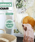 Hammock Chair Hanging Rope Swing Seat For Indoor And Outdoor Use Sturdy Cotton Weave Cozy Chill Lounge Swing Supports Up To 300 Lbs Easy Hanging Setup Gray