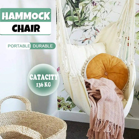 Hammock Chair Hanging Rope Swing Seat For Indoor And Outdoor Use Sturdy Cotton Weave Cozy Chill Lounge Swing Supports Up To 300 Lbs Easy Hanging Setup Gray
