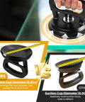 Comparison showing Beefy 50Lb Heavy Duty Vacuum Lifter with larger suction cup next to smaller alternative on glass surface.