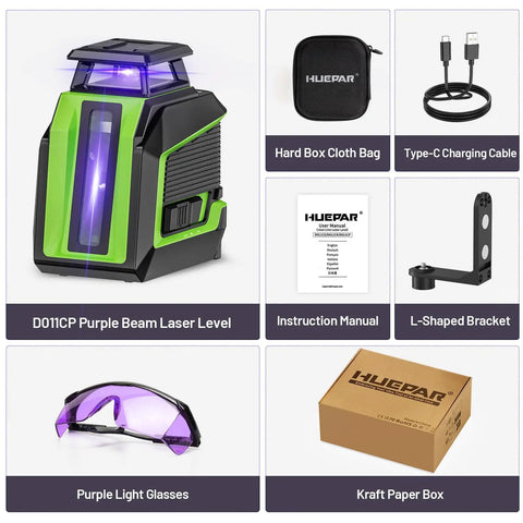360 Degree Laser Level With Pulse Mode And Self Leveling, 165 Feet Range, Three Brightness Levels, Rechargeable Li Ion Battery, Purple Line Laser Tool For DIY Home Projects, with bag and bracket